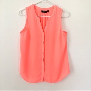 Apt 9 Sleeveless Button Down Blouse Neon Coral